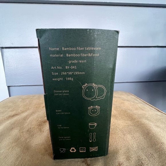 NEW Dinnerware Set Bamboo 5 Pcs with Plate Bowl Cup Fork Spoon (Cow) - Picture 4 of 7